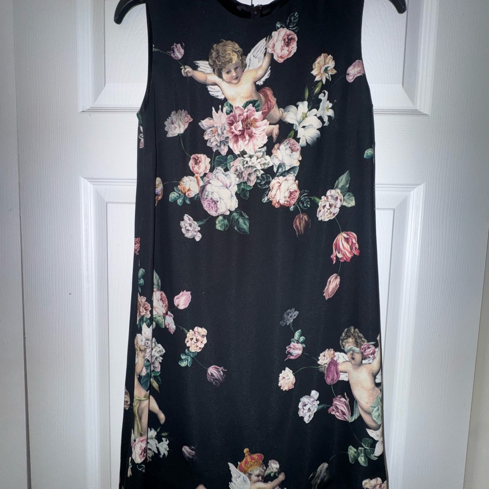 Dolce & Gabbana Black Dress with Floral Cherub Design